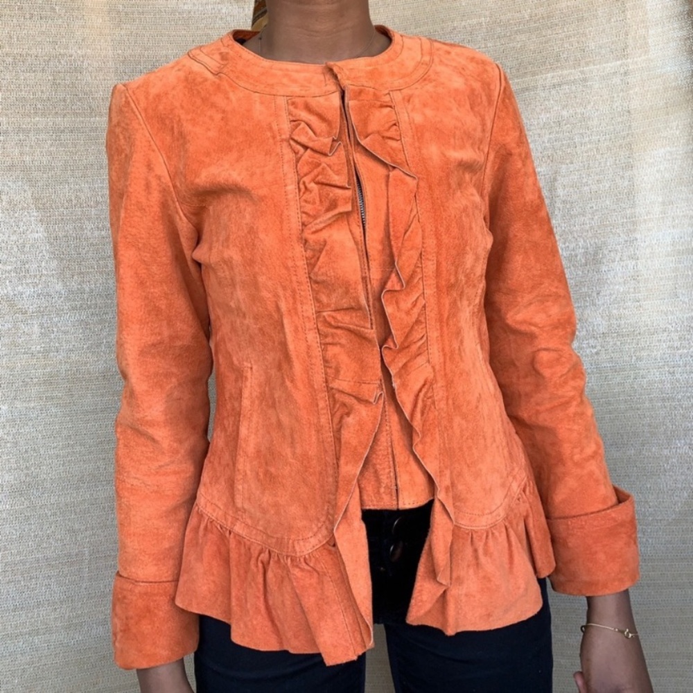Burnt Orange Suede Leather Jacket